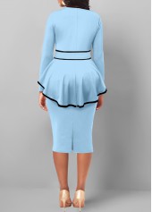 Light Blue dresses,Plain Color dresses,ROTITA Contrast Binding Light Blue Belted Bodycon Dress