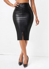 ROTITA Split Black Elastic Waist Bodycon Skirt