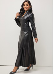Black outerwear & coats,Plain Color outerwear & coats,Zipper Black High Neck Long Sleeve Coat
