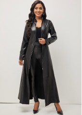 Black outerwear & coats,Plain Color outerwear & coats,Zipper Black High Neck Long Sleeve Coat