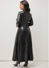 Black outerwear & coats,Plain Color outerwear & coats,Zipper Black High Neck Long Sleeve Coat