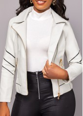 Zipper White Lapel Long Sleeve Jacket
