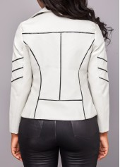 White outerwear & coats,Plain Color outerwear & coats,Zipper White Lapel Long Sleeve Jacket