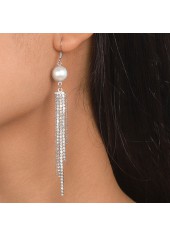 Pearl Design Rhinestone Silvery White Earrings