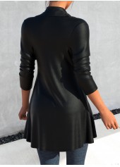 Black outerwear & coats,Plain Color outerwear & coats,ROTITA Ruffle Long Sleeve Black Leather Buckle Jacket