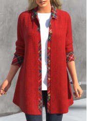 ROTITA Button Plaid Red Shirt Collar Long Sleeve Coat