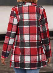 Red outerwear & coats,Plaid outerwear & coats,Pocket Plaid Red Lapel Long Sleeve Coat