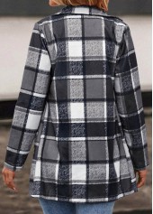 Dark Grey outerwear & coats,Plaid outerwear & coats,Pocket Plaid Dark Grey Lapel Long Sleeve Coat