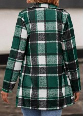 Green outerwear & coats,Plaid outerwear & coats,Pocket Plaid Green Lapel Long Sleeve Coat