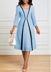 ROTITA Light Blue Square Neck Pleated Dress