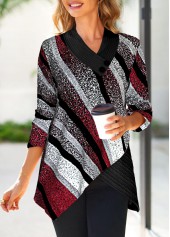 ROTITA Cross Hem Geometric Print Multi Color Sweatshirt