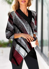 Multi Color tops,Geometric tops,Striped tops,ROTITA Cross Hem Geometric Print Multi Color Sweatshirt