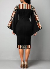 Black dresses,Tribal dresses,Striped dresses,Party dresses,Elegant dresses,ROTITA Tummy Coverage African Tribal Print Black Bodycon Dress