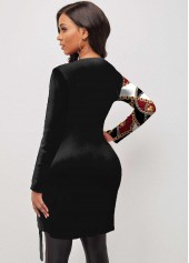 Black tops,Tribal tops,ROTITA Split Chain Print Black Long Sleeve T Shirt