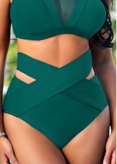 Turquoise swimwear,Plain Color swimwear,ROTITA Patchwork Sheer Mesh Turquoise Bikini Top