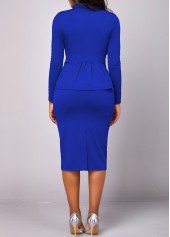 Royal Blue dresses,Plain Color dresses,ROTITA Lapel Royal Blue Long Sleeve Two Piece Suit