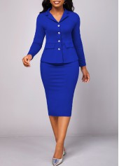 ROTITA Lapel Royal Blue Long Sleeve Two Piece Suit