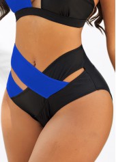 Blue swimwear,Black swimwear,Contrast Color swimwear,ROTITA Blue Cross Strap Mid Waisted Bikini Bottom