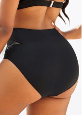 Blue swimwear,Black swimwear,Contrast Color swimwear,ROTITA Blue Cross Strap Mid Waisted Bikini Bottom