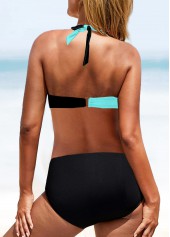 Black swimwear,Cyan swimwear,Contrast Color swimwear,ROTITA Tie Back Contrast Black Bikini Top