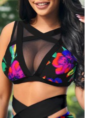 Multi Color swimwear,Floral swimwear,ROTITA Patchwork Multi Color Floral Print Bikini Top