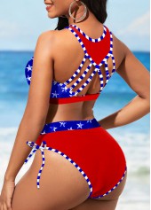 Red swimwear,Blue swimwear,Flag swimwear,Striped swimwear,ROTITA Cut Out Red Flag Print Bikini Top