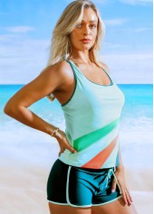 Green swimwear,Striped swimwear,ROTITA Green Wide Strap Striped Tankini Top