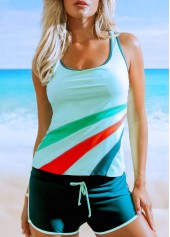 Green swimwear,Striped swimwear,ROTITA Green Wide Strap Striped Tankini Top