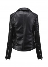 Black outerwear & coats,Plain Color outerwear & coats,Zipper Black Lapel Long Sleeve Jacket