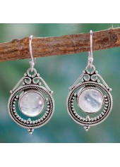 Metal Silvery White Round Detail Earrings