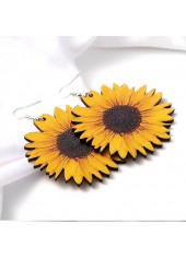 Yellow jewelry,Floral jewelry,1 Pair Yellow Sunflower Design Wood Earrings