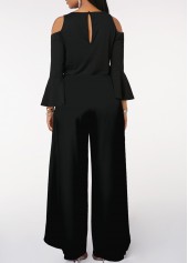 Black jumpsuits & rompers,Plain Color jumpsuits & rompers,ROTITA Sequin Black Long Sleeve V Neck Jumpsuit