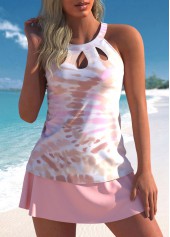 Cage Neck Light Pink Tankini Set