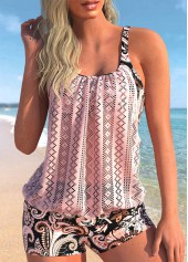 Fake 2in1 Light Pink Paisley Print Tankini Set