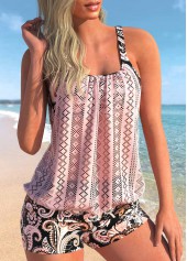 Light Pink swimwear,Paisley swimwear,ROTITA Fake 2in1 Light Pink Paisley Print Tankini Top
