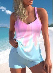 Light Blue Floral Print Tankini Set