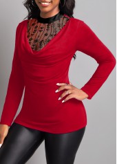 Red tops,Contrast Color tops,ROTITA Lace Stitching Red Fake 2in1 T Shirt