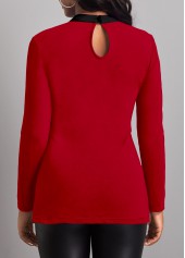 Red tops,Contrast Color tops,ROTITA Lace Stitching Red Fake 2in1 T Shirt