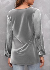 Silver tops,Plain Color tops,ROTITA Sequin Silver V Neck Long Sleeve T Shirt