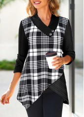 ROTITA Surplice Plaid Black V Neck Long Sleeve Sweatshirt