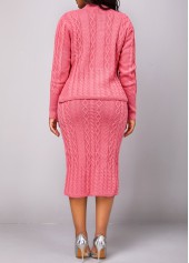 Peach Red dresses,Plain Color dresses,Button Long Sleeve Peach Red Top and Skirt