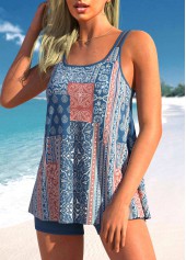 Navy swimwear,Tribal swimwear,ROTITA Tribal Print Double Straps Navy Tankini Top