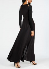 Black jumpsuits&rompers,Contrast Color jumpsuits&rompers,ROTITA Black Long Sleeve Contrast V Neck Jumpsuit