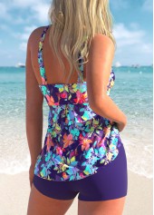 Purple swimwear,Plants swimwear,ROTITA Purple Wide Strap Leaf Print Tankini Top