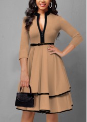 ROTITA 3/4 Sleeve Light Coffee Zipper Dress