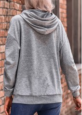 Dark Grey tops,Plain Color tops,Pocket Dark Grey Long Sleeve Hoodie