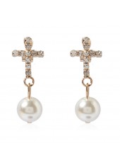 Pearl Round Silvery White Metal Earrings