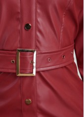 Red dresses,Plain Color dresses,ROTITA Red Belted Bodycon Turn Down Collar Dress