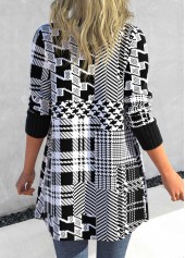 Black tops,Geometric tops,Houndstooth tops,Striped tops,Plaid tops,ROTITA Button Geometric Print Black Long Sleeve Coat