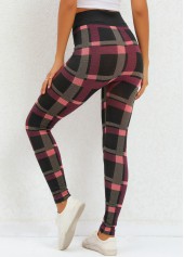 Deep Red bottoms,Plaid bottoms,Plaid Deep Red High Waisted Elastic Waist Leggings